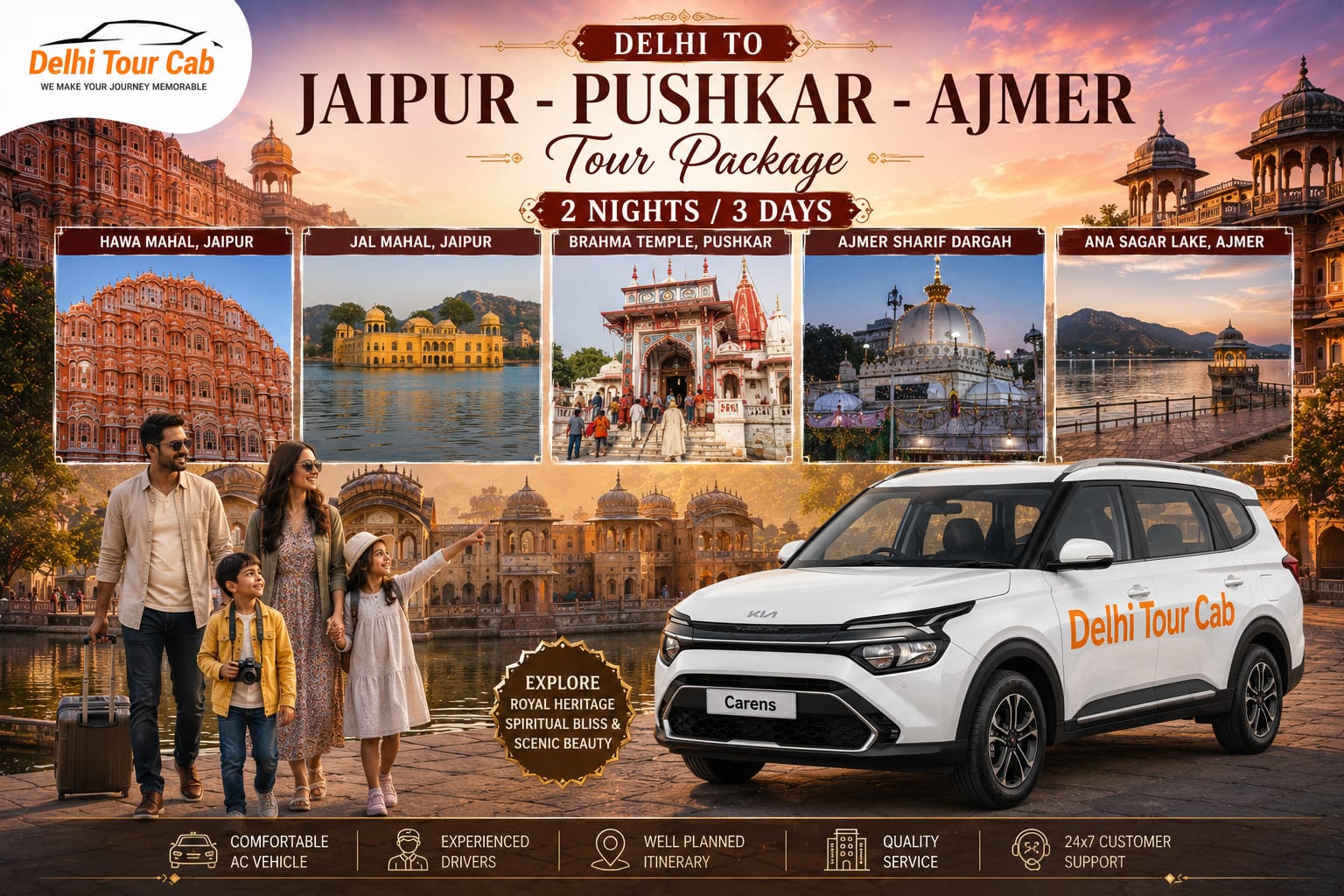 Delhi to Jaipur Pushkar Ajmer 2night 3 days tour by car
