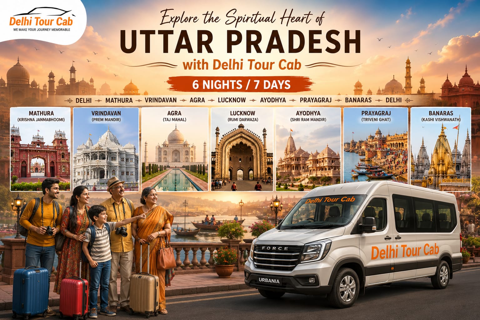 Delhi to Mathura Vrindavan Agra Lucknow Ayodhya prayagraj Varanasi tour 6 night 7 days by car