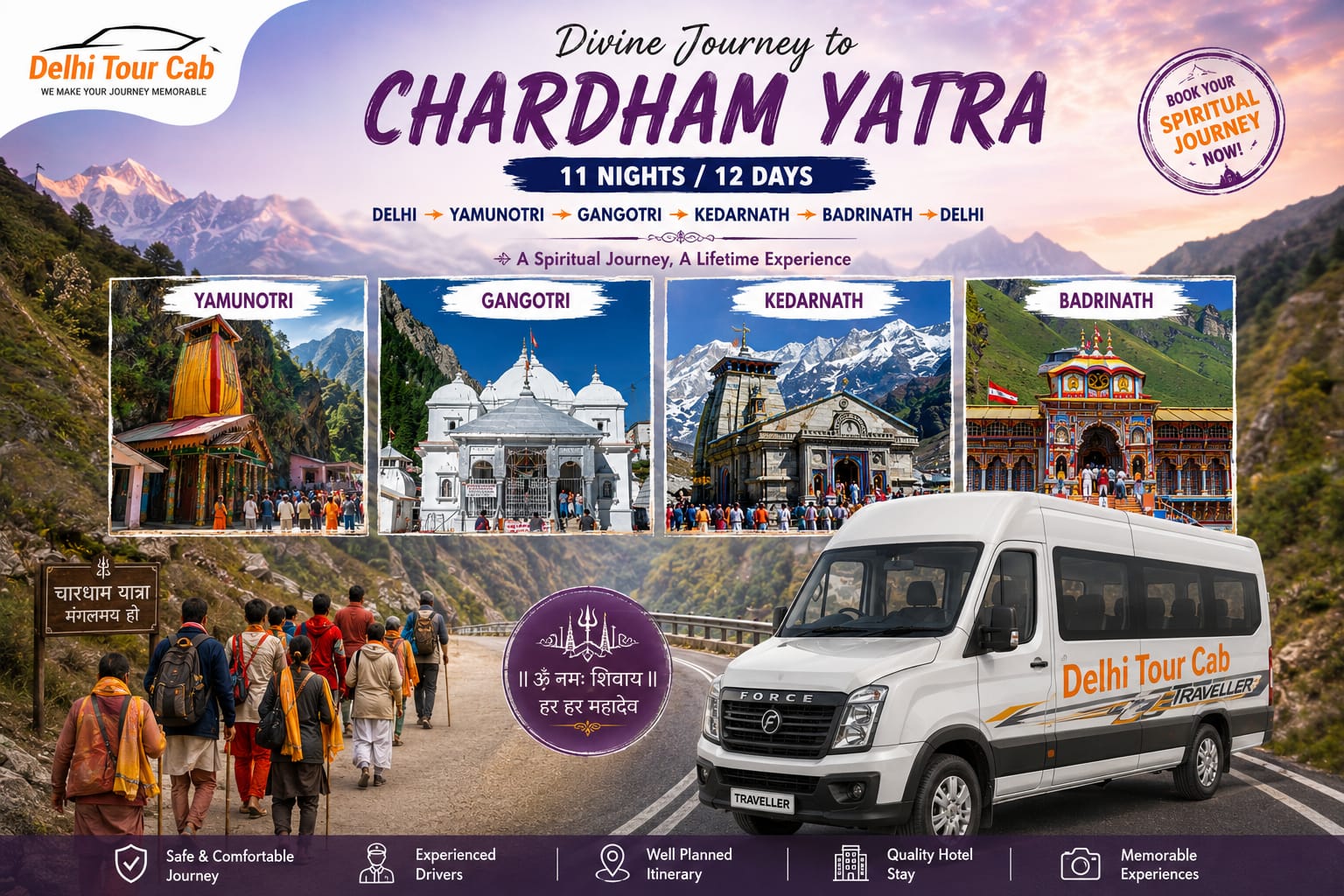 Delhi to char Dham Yatra tour package by car 11 night 12 days