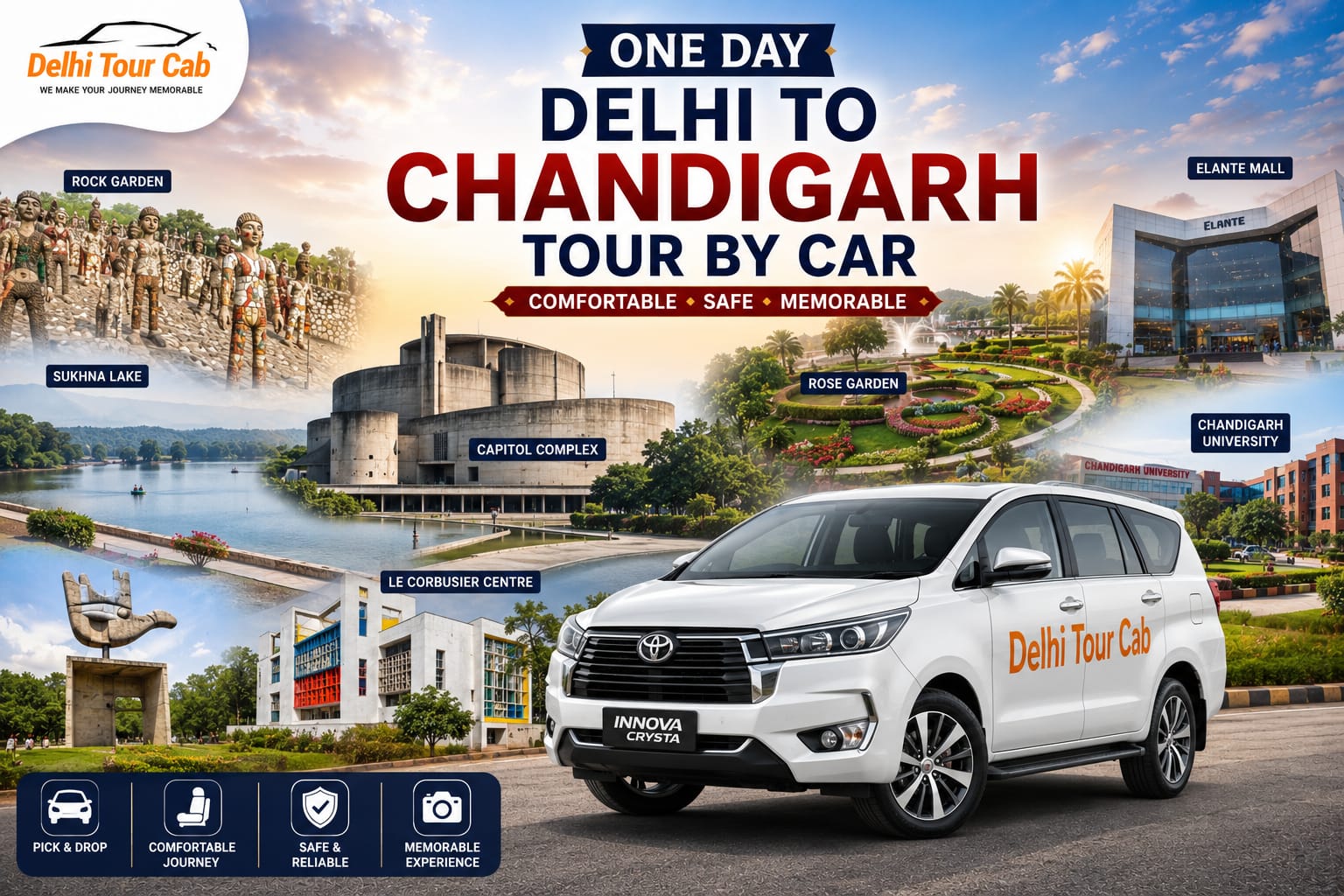 Oneday Delhi to Chandigarh tour by cab